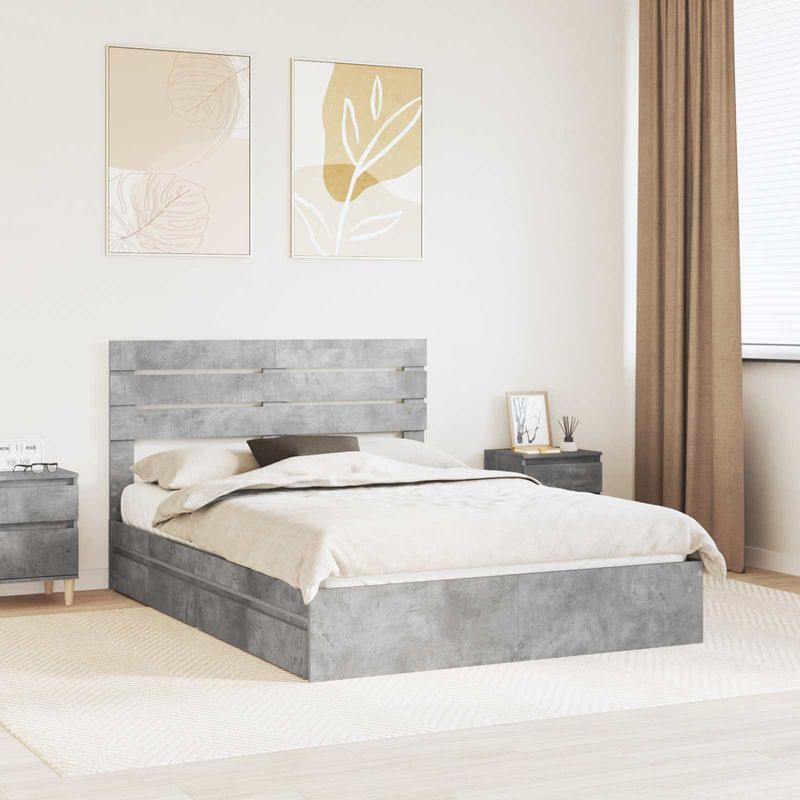 Casa si Gradina - Mobilier - Paturi si accesorii - Paturi - Pat cu storage Gri din beton 150 x 200 cm Lemn compozit - Infinity.ro