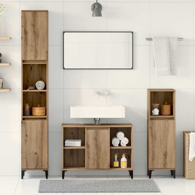 Casa si Gradina - Mobilier - Seturi de mobilier - Seturi baie - Set de mobilier pentru baie cu raft 3 pcs Stejar Artizanal - Infinity.ro