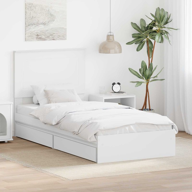 Casa si Gradina - Mobilier - Paturi si accesorii - Paturi - Cadru de pat cu sertar Manual Alb 90 x 200 cm Lemn compozit - Infinity.ro