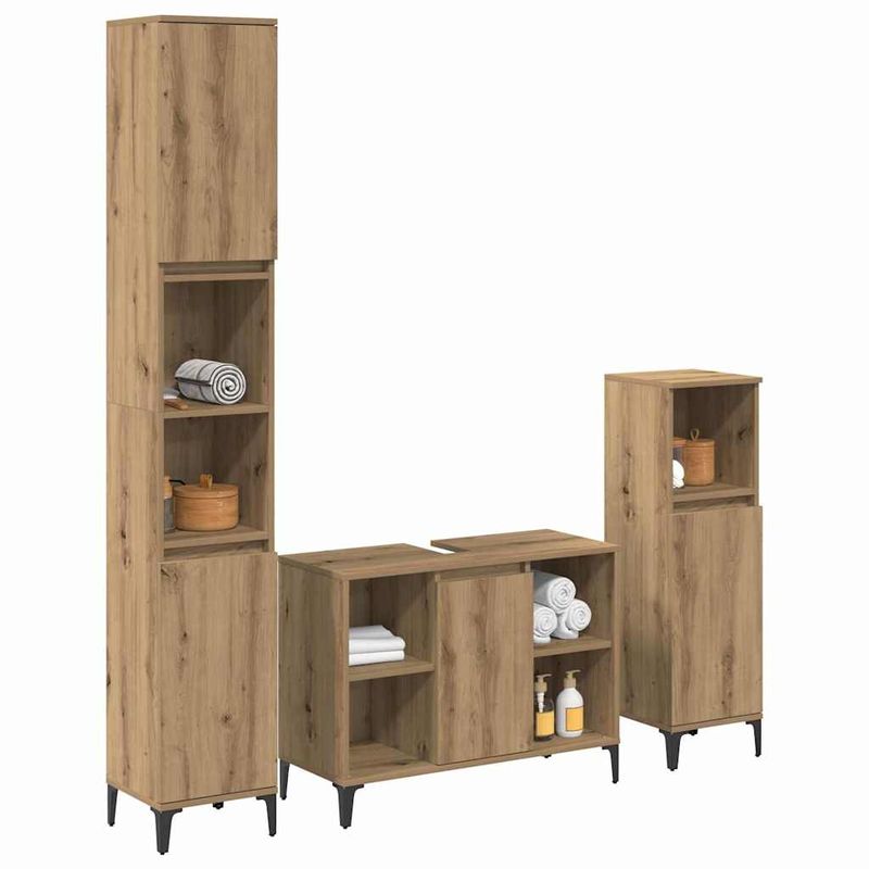 Casa si Gradina - Mobilier - Seturi de mobilier - Seturi baie - Set de mobilier pentru baie cu raft 3 pcs Stejar Artizanal - Infinity.ro