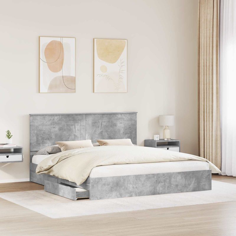 Casa si Gradina - Mobilier - Paturi si accesorii - Paturi - Cadru de pat cu sertar Gri din beton 180 x 200 cm Lemn compozit - Infinity.ro