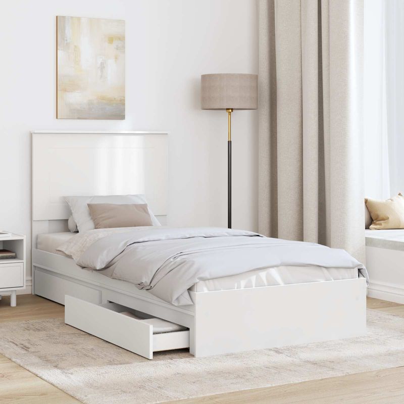 Casa si Gradina - Mobilier - Paturi si accesorii - Paturi - Cadru de pat cu sertar Manual Alb 90 x 200 cm Lemn compozit - Infinity.ro