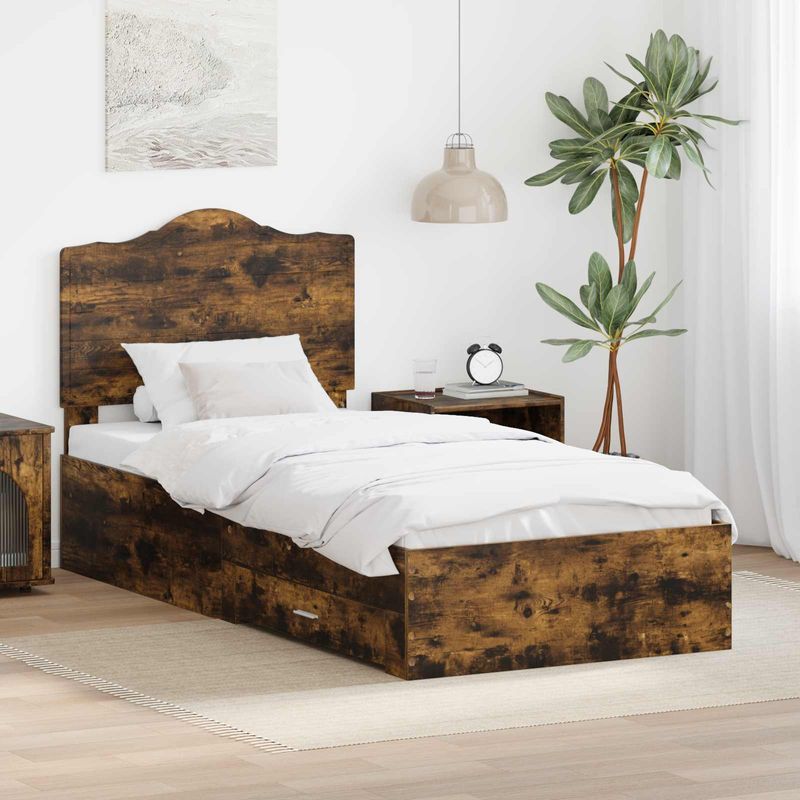 Casa si Gradina - Mobilier - Paturi si accesorii - Paturi - Cadru de pat cu sertar Stejar fumuriu 75 x 190 cm Lemn compozit - Infinity.ro
