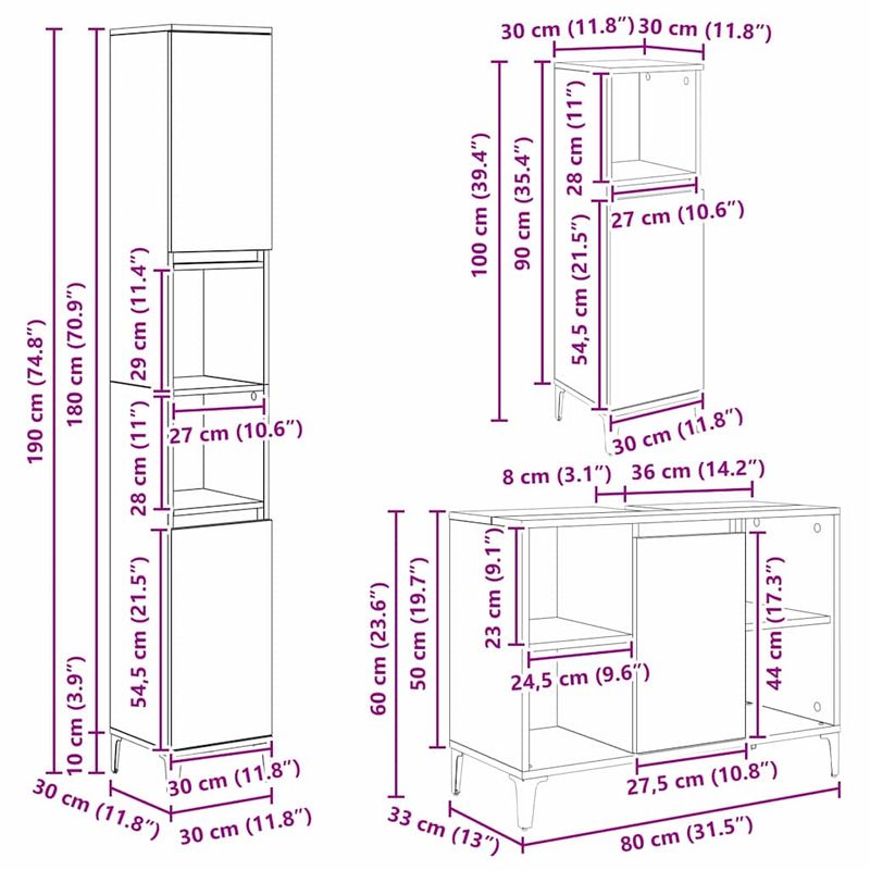 Casa si Gradina - Mobilier - Seturi de mobilier - Seturi baie - Set de mobilier pentru baie cu raft 3 pcs Stejar Artizanal - Infinity.ro
