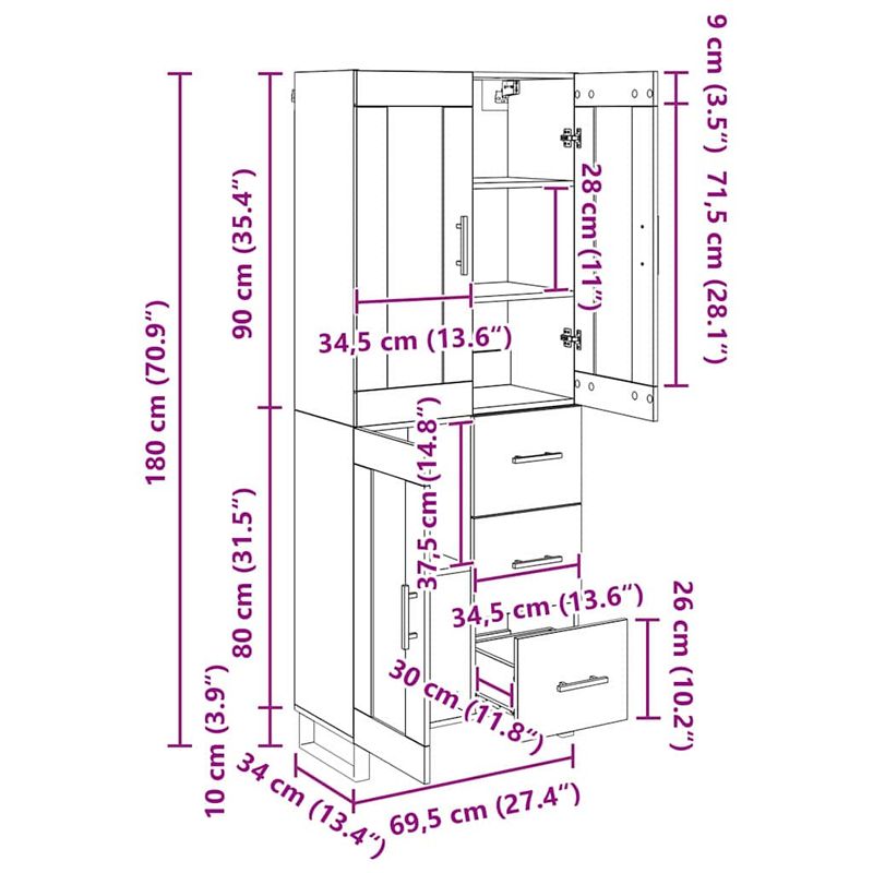 Casa si Gradina - Mobilier - Comode si corpuri - Comode - Bufet cu sertar 2 pcs Lemn Vechi Lemn Stratificat si Sticla - Infinity.ro