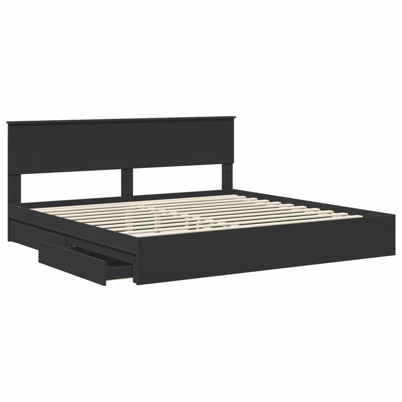 Casa si Gradina - Mobilier - Paturi si accesorii - Paturi - Pat cu storage cu headboard Negru 200 x 200 cm Lemn compozit - Infinity.ro