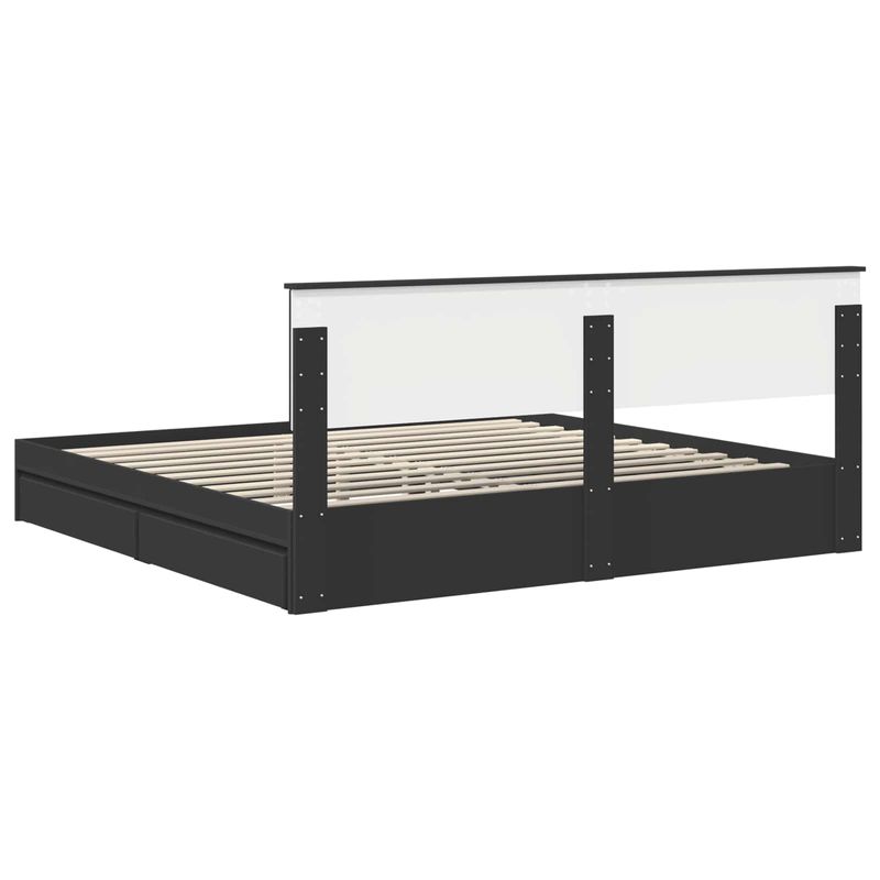 Casa si Gradina - Mobilier - Paturi si accesorii - Paturi - Pat cu storage cu headboard Negru 200 x 200 cm Lemn compozit - Infinity.ro