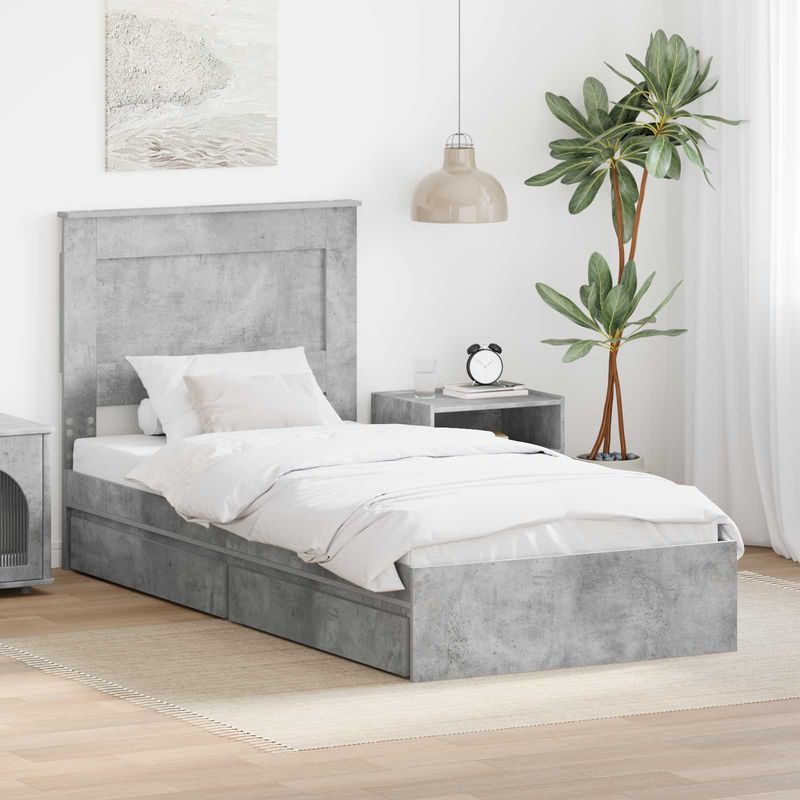Casa si Gradina - Mobilier - Paturi si accesorii - Paturi - Pat cu storage Gri din beton 100 x 200 cm Lemn compozit - Infinity.ro