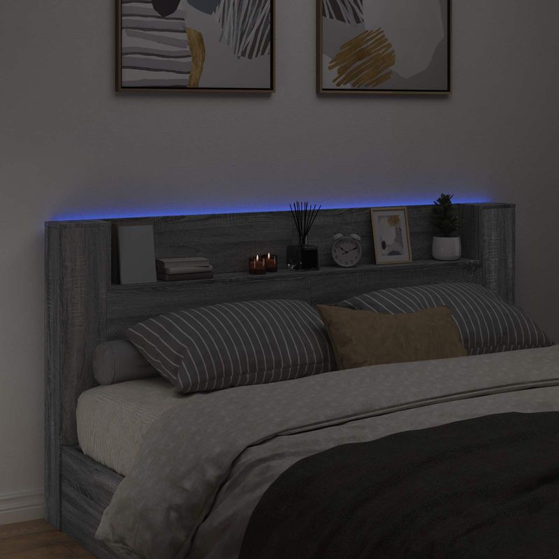 Casa si Gradina - Mobilier - Paturi si accesorii - Accesorii paturi - Tablie de pat cu LED, albastru inchis, 93x16x118/128cm, catifea - Infinity.ro