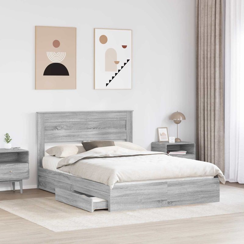 Casa si Gradina - Mobilier - Paturi si accesorii - Paturi - Pat cu storage cu sertar Gri Sonoma 150 x 200 cm Lemn compozit - Infinity.ro
