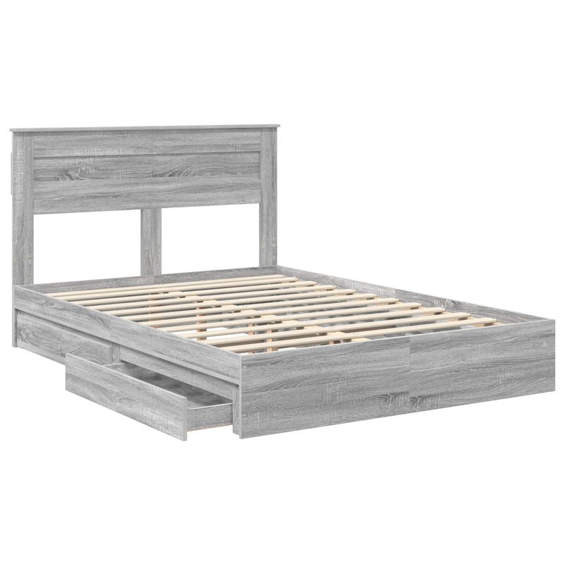Casa si Gradina - Mobilier - Paturi si accesorii - Paturi - Pat cu storage cu sertar Gri Sonoma 150 x 200 cm Lemn compozit - Infinity.ro