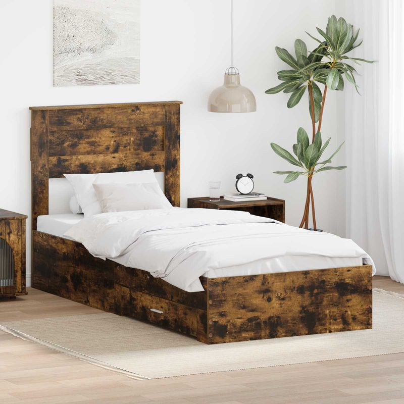 Casa si Gradina - Mobilier - Paturi si accesorii - Paturi - Cadru de pat cu sertar Stejar afumat si argintiu 75 x 190 cm - Infinity.ro
