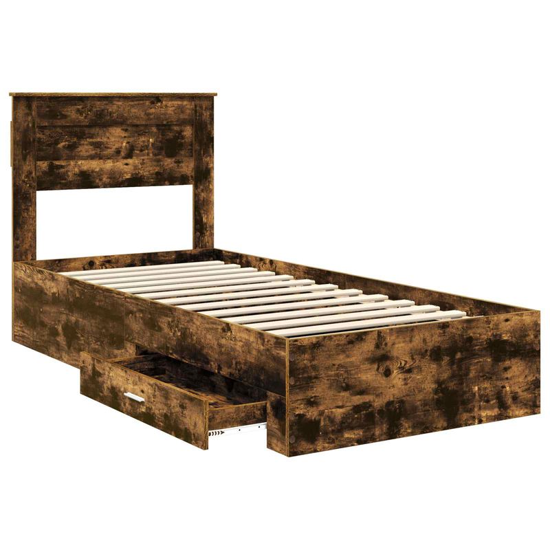 Casa si Gradina - Mobilier - Paturi si accesorii - Paturi - Cadru de pat cu sertar Stejar afumat si argintiu 75 x 190 cm - Infinity.ro