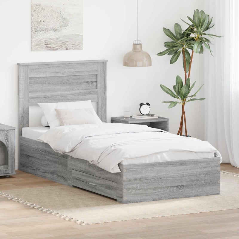 Casa si Gradina - Mobilier - Paturi si accesorii - Paturi - Cadru de pat Sonoma gri si argintiu 75 x 190 cm Lemn compozit - Infinity.ro
