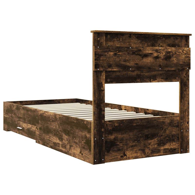 Casa si Gradina - Mobilier - Paturi si accesorii - Paturi - Cadru de pat cu sertar Stejar afumat si argintiu 75 x 190 cm - Infinity.ro