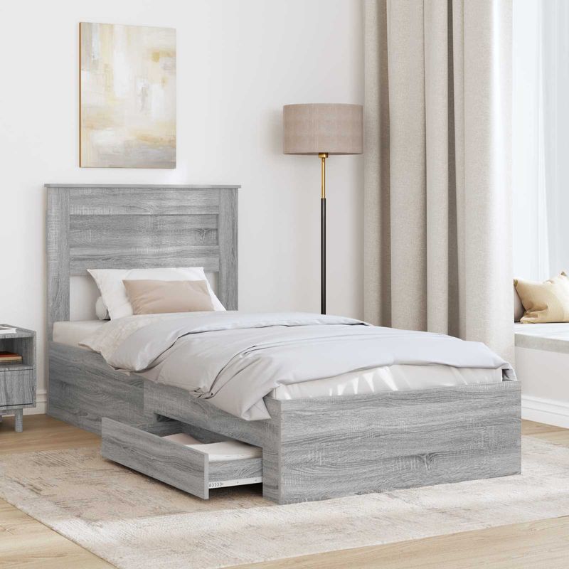 Casa si Gradina - Mobilier - Paturi si accesorii - Paturi - Cadru de pat Sonoma gri si argintiu 75 x 190 cm Lemn compozit - Infinity.ro
