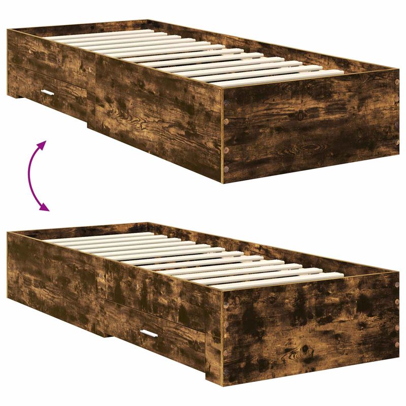 Casa si Gradina - Mobilier - Paturi si accesorii - Paturi - Cadru de pat cu sertar Stejar afumat si argintiu 75 x 190 cm - Infinity.ro