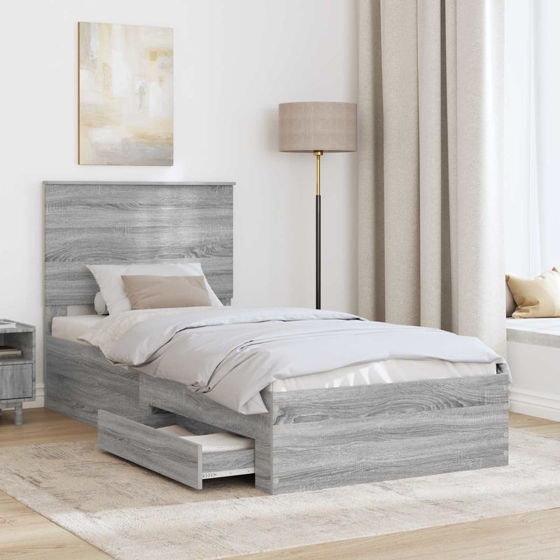 Casa si Gradina - Mobilier - Paturi si accesorii - Paturi - Cadru de pat Sonoma gri si argintiu 75 x 190 cm Lemn compozit - Infinity.ro