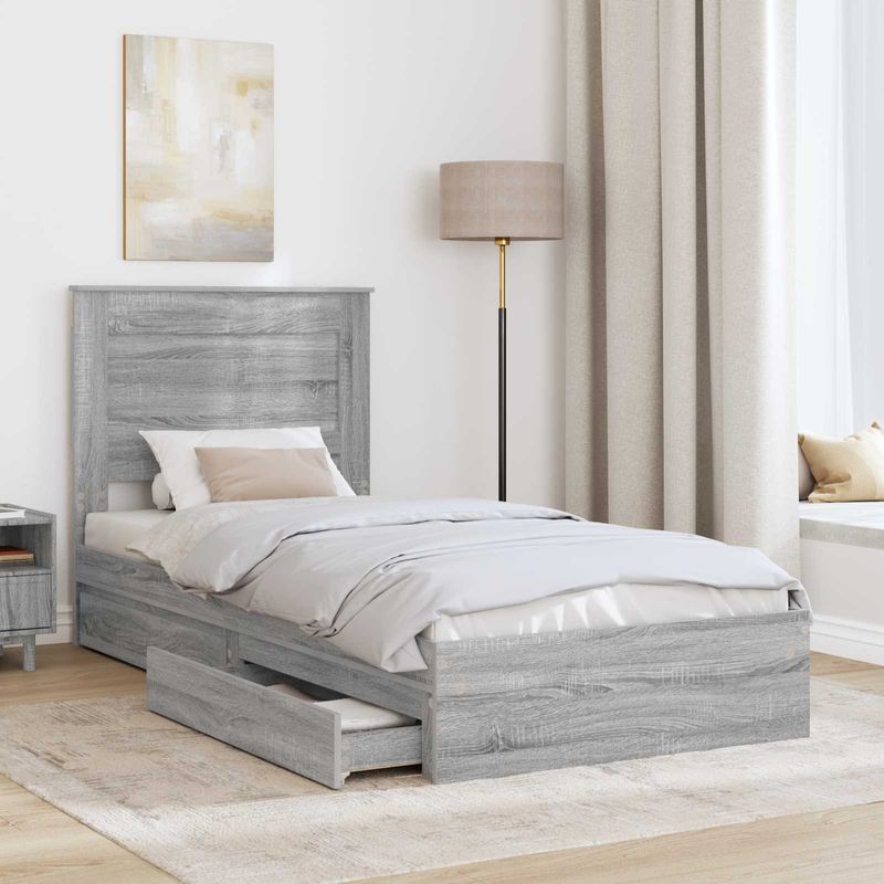 Casa si Gradina - Mobilier - Paturi si accesorii - Paturi - Pat cu storage cu sertar Gri Sonoma 100 x 200 cm Lemn compozit - Infinity.ro