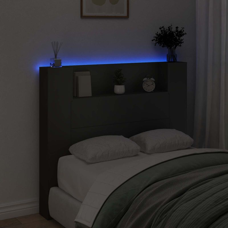 Casa si Gradina - Mobilier - Paturi si accesorii - Accesorii paturi - Tablie de pat cu LED, albastru, 103x16x118/128 cm, textil - Infinity.ro