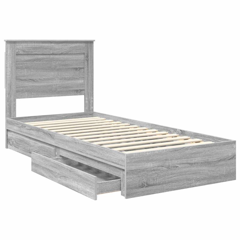 Casa si Gradina - Mobilier - Paturi si accesorii - Paturi - Pat cu storage cu sertar Gri Sonoma 100 x 200 cm Lemn compozit - Infinity.ro