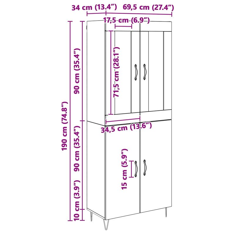 Casa si Gradina - Mobilier - Comode si corpuri - Corpuri bucatarie - Bufet Stejar Negru 69,5 x 34 x 180 cm Lemn compozit - Infinity.ro