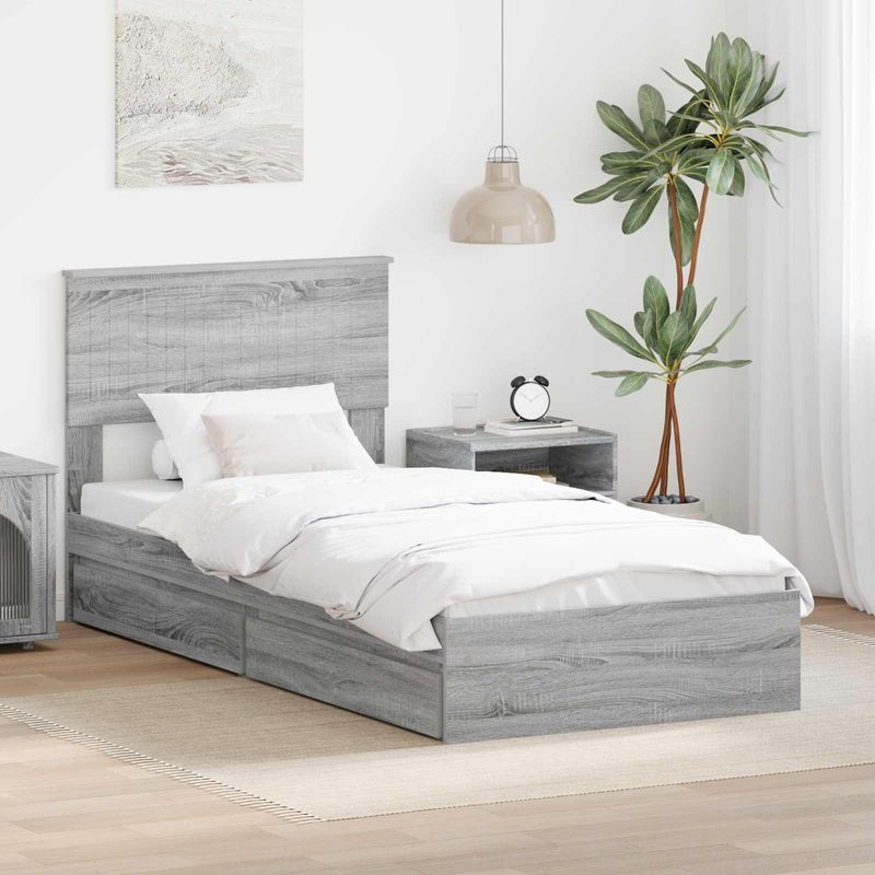 Casa si Gradina - Mobilier - Paturi si accesorii - Paturi - Pat cu storage cu sertar Gri Sonoma 90 x 200 cm Lemn compozit - Infinity.ro