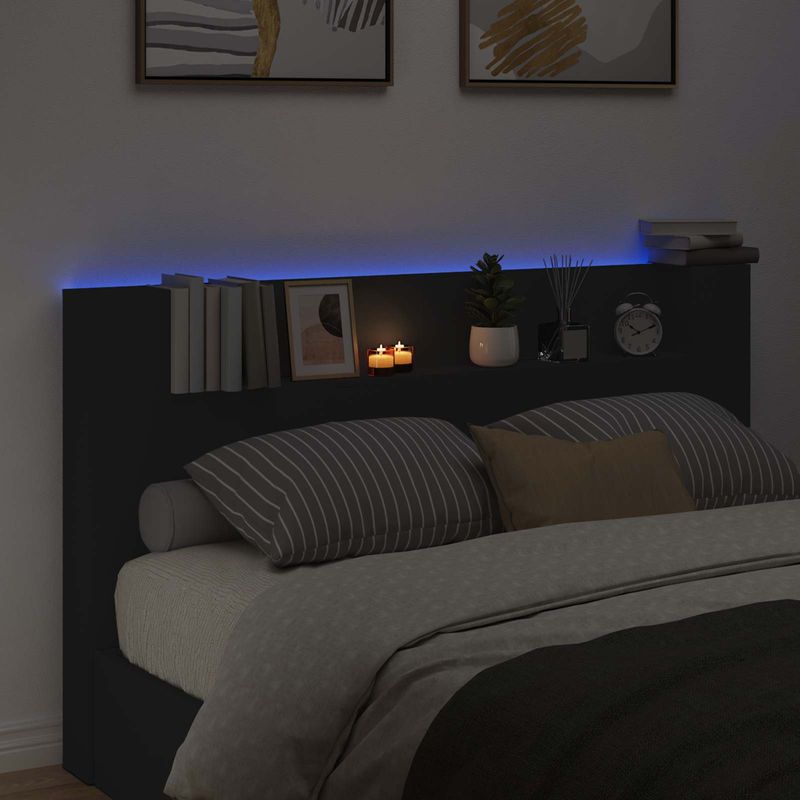 Casa si Gradina - Mobilier - Paturi si accesorii - Accesorii paturi - Tablie de pat cu LED, albastru, 144x5x78/88 cm, textil - Infinity.ro