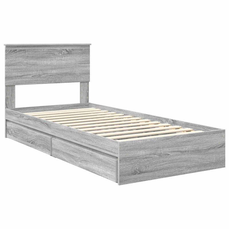 Casa si Gradina - Mobilier - Paturi si accesorii - Paturi - Pat cu storage cu sertar Gri Sonoma 90 x 200 cm Lemn compozit - Infinity.ro