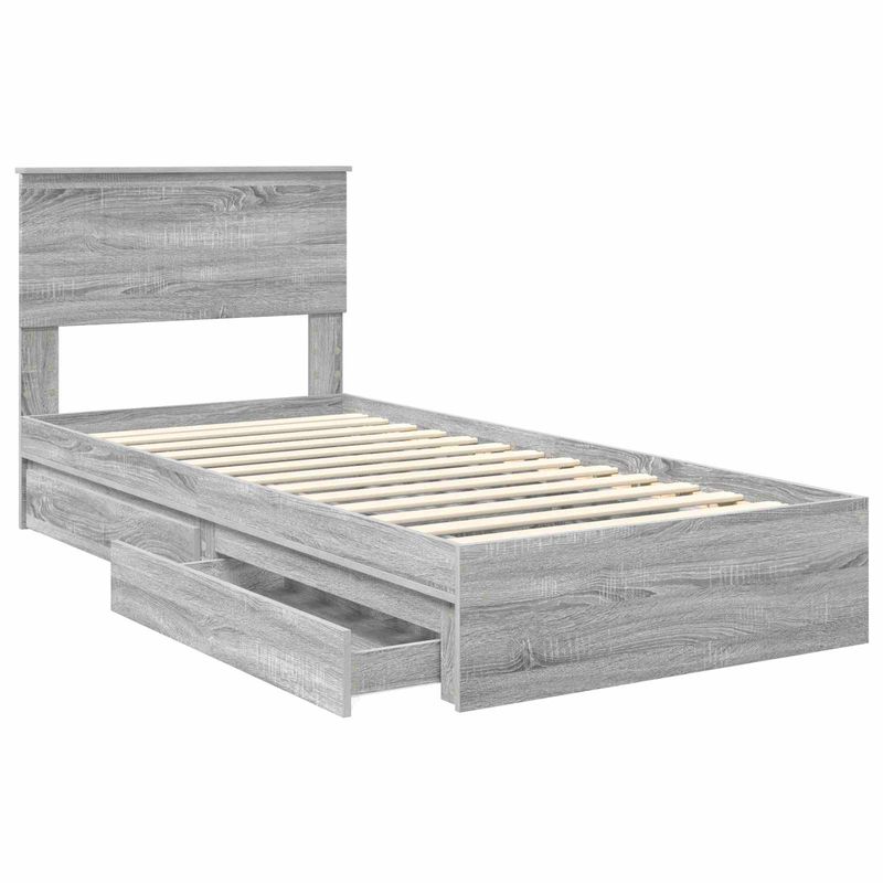 Casa si Gradina - Mobilier - Paturi si accesorii - Paturi - Pat cu storage cu sertar Gri Sonoma 90 x 200 cm Lemn compozit - Infinity.ro