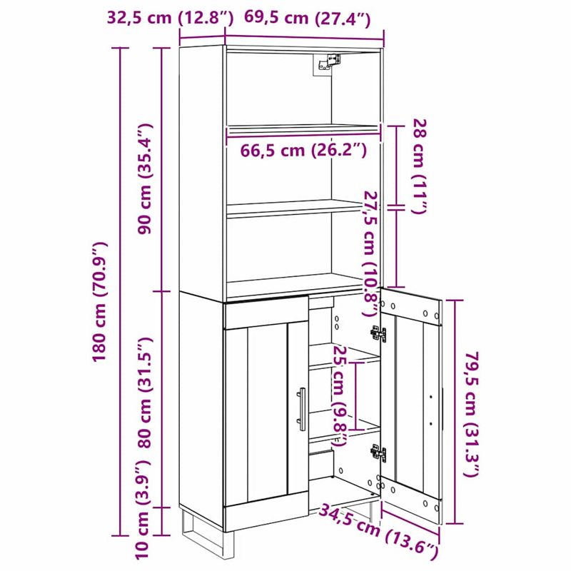 Casa si Gradina - Mobilier - Comode si corpuri - Corpuri bucatarie - Bufet Lemn Vechi 69,5 x 34 x 180 cm Lemn Stratificat si Sticla - Infinity.ro