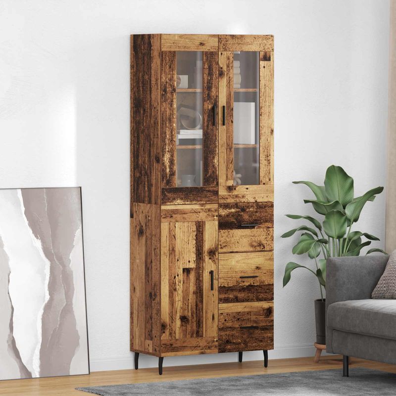 Casa si Gradina - Mobilier - Comode si corpuri - Comode - Bufet cu sertar 2 pcs Lemn Vechi Lemn Stratificat si Sticla - Infinity.ro
