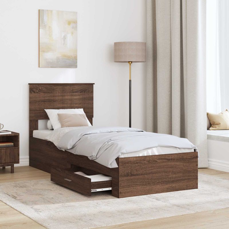 Casa si Gradina - Mobilier - Paturi si accesorii - Paturi - Cadru de pat cu headboard Stejar marron si argintiu 75 x 190 cm - Infinity.ro