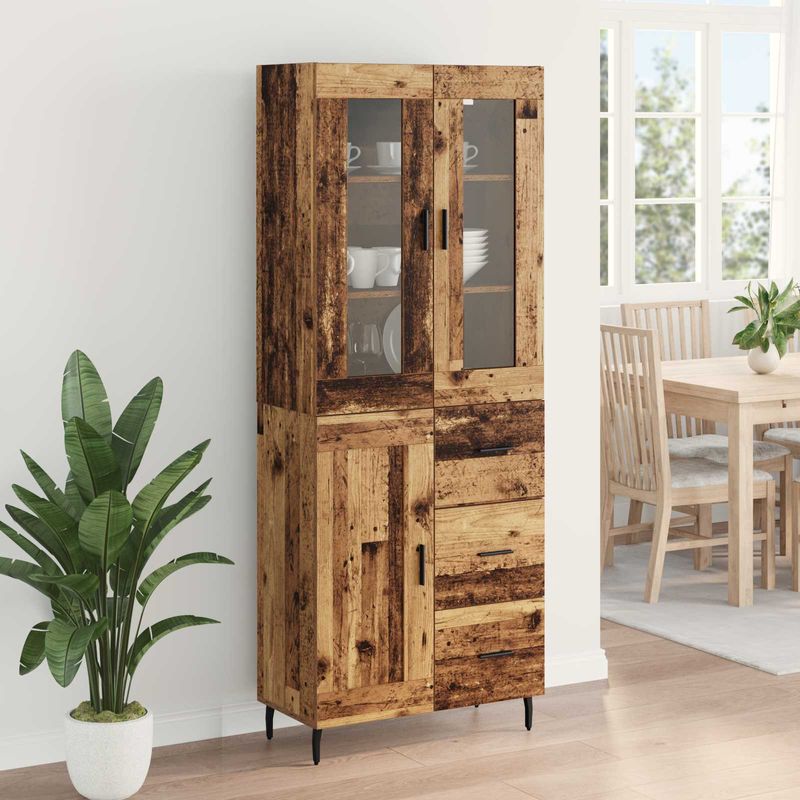 Casa si Gradina - Mobilier - Comode si corpuri - Comode - Bufet cu sertar 2 pcs Lemn Vechi Lemn Stratificat si Sticla - Infinity.ro
