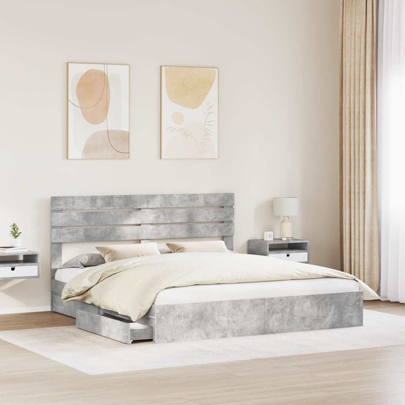 Casa si Gradina - Mobilier - Paturi si accesorii - Paturi - Pat cu storage Gri din beton 200 x 200 cm Lemn compozit - Infinity.ro