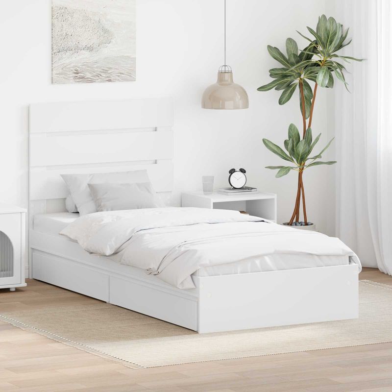 Casa si Gradina - Mobilier - Paturi si accesorii - Paturi - Pat cu storage cu headboard Alb 75 x 190 cm Lemn compozit - Infinity.ro