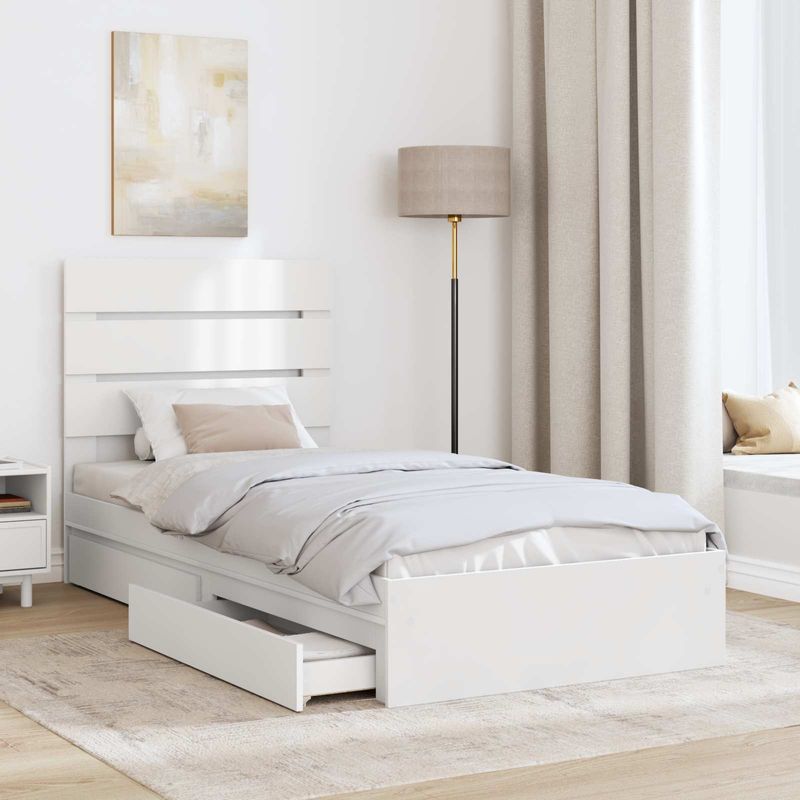 Casa si Gradina - Mobilier - Paturi si accesorii - Paturi - Pat cu storage cu headboard Alb 75 x 190 cm Lemn compozit - Infinity.ro