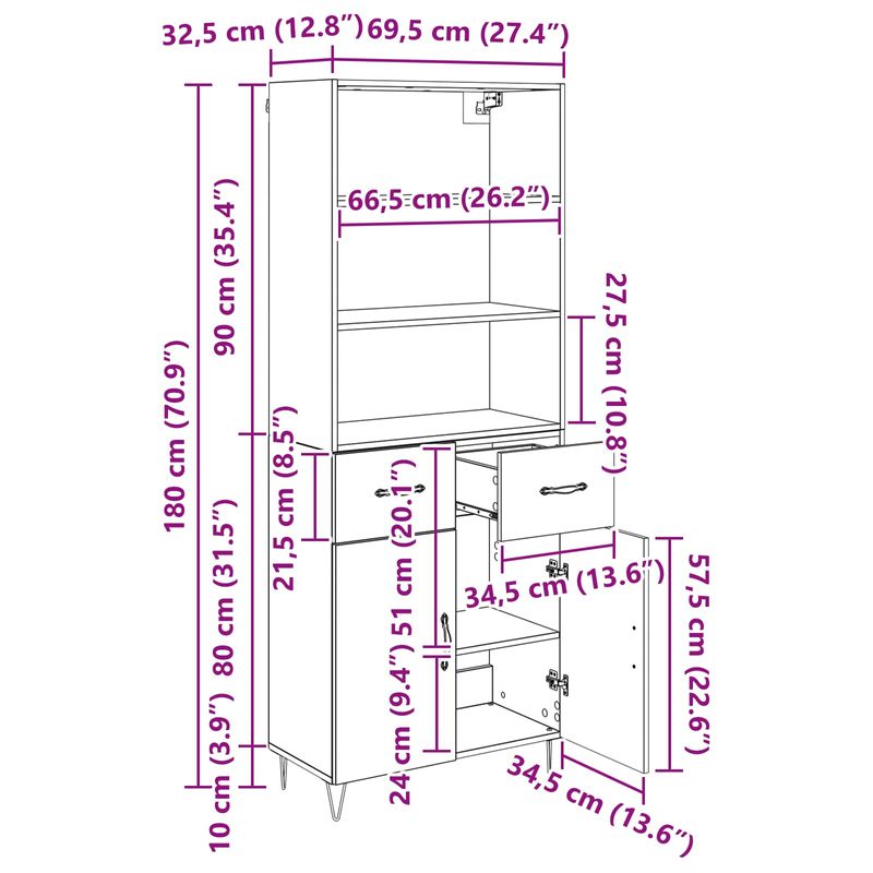 Casa si Gradina - Mobilier - Comode si corpuri - Corpuri bucatarie - Bufet cu sertar Lemn Vechi 69,5 x 32,5 x 180 cm Lemn compozit - Infinity.ro