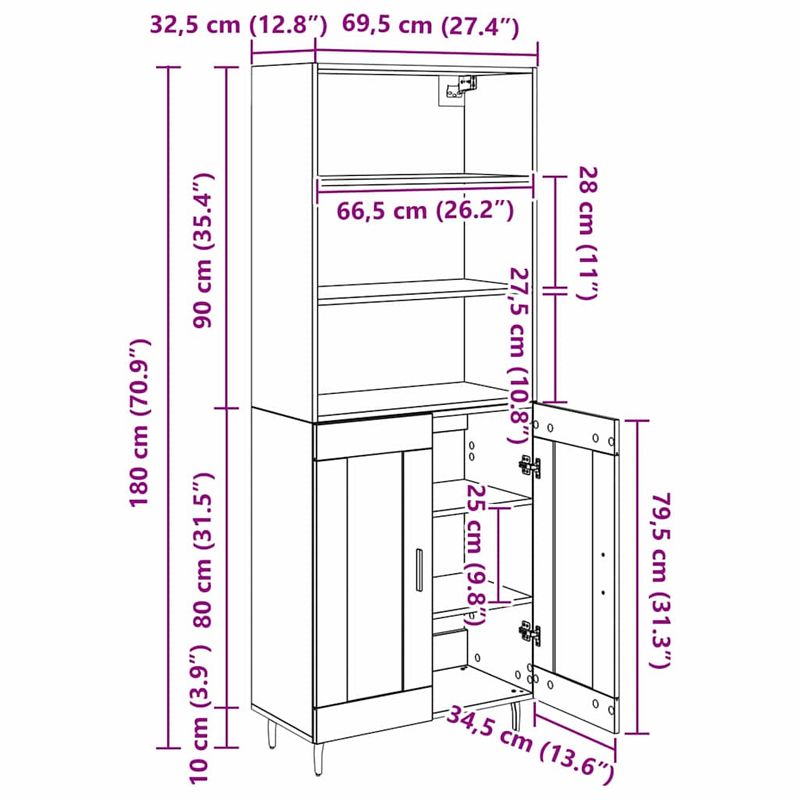 Casa si Gradina - Mobilier - Comode si corpuri - Corpuri bucatarie - Bufet Lemn Vechi 69,5 x 34 x 180 cm Lemn Stratificat si Sticla - Infinity.ro