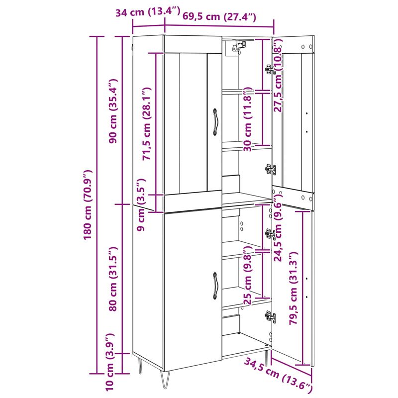 Casa si Gradina - Mobilier - Comode si corpuri - Comode - Bufet Lemn Vechi 69,5 x 34 x 180 cm Lemn compozit - Infinity.ro