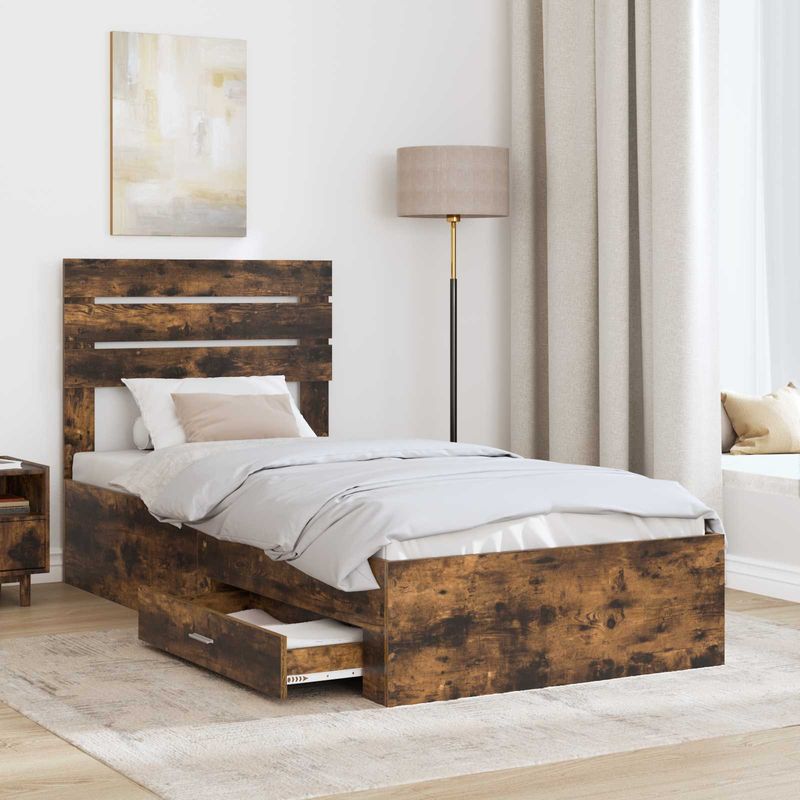 Casa si Gradina - Mobilier - Paturi si accesorii - Paturi - Cadru de pat cu sertar Stejar afumat si argintiu 75 x 190 cm - Infinity.ro