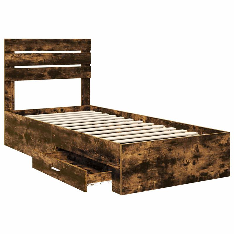 Casa si Gradina - Mobilier - Paturi si accesorii - Paturi - Cadru de pat cu sertar Stejar afumat si argintiu 75 x 190 cm - Infinity.ro