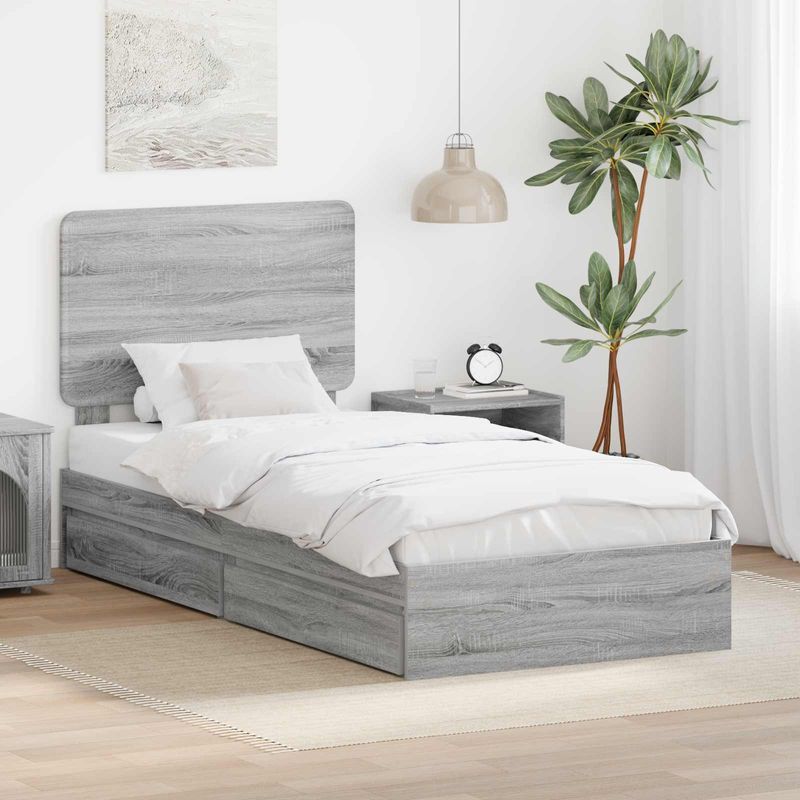 Casa si Gradina - Mobilier - Paturi si accesorii - Paturi - Pat cu storage cu sertar Gri Sonoma 90 x 200 cm Lemn compozit - Infinity.ro