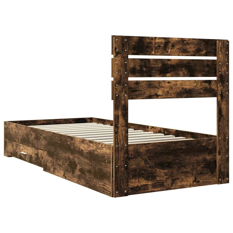 Casa si Gradina - Mobilier - Paturi si accesorii - Paturi - Cadru de pat cu sertar Stejar afumat si argintiu 75 x 190 cm - Infinity.ro