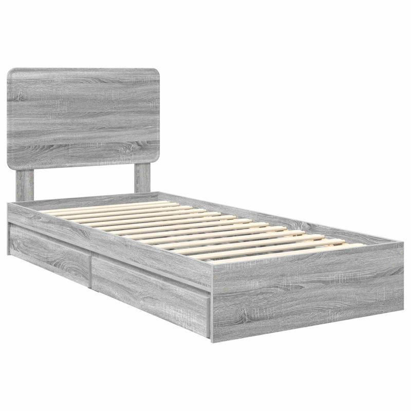 Casa si Gradina - Mobilier - Paturi si accesorii - Paturi - Pat cu storage cu sertar Gri Sonoma 90 x 200 cm Lemn compozit - Infinity.ro