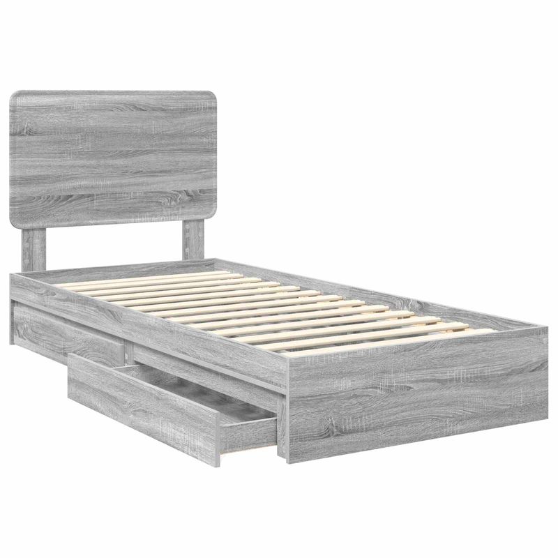 Casa si Gradina - Mobilier - Paturi si accesorii - Paturi - Pat cu storage cu sertar Gri Sonoma 90 x 200 cm Lemn compozit - Infinity.ro