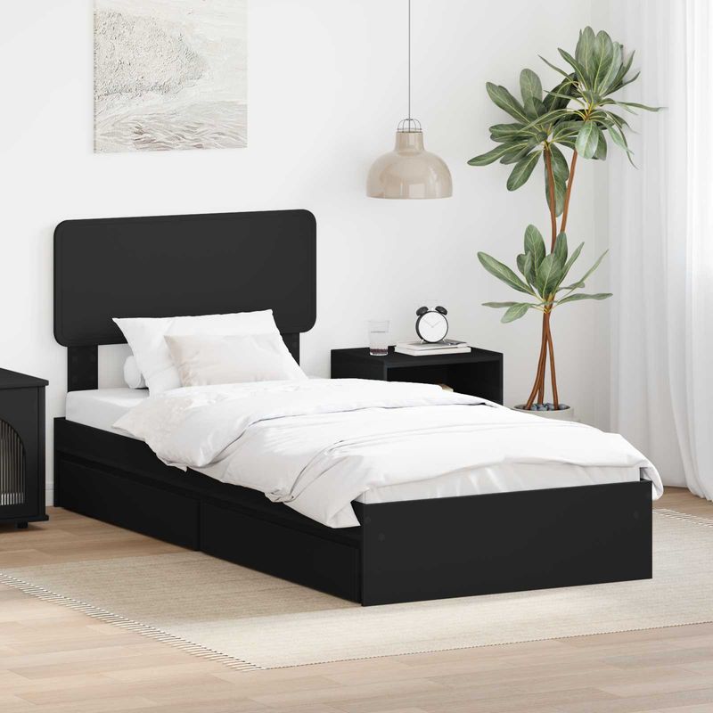 Casa si Gradina - Mobilier - Paturi si accesorii - Paturi - Pat cu storage cu headboard Negru 75 x 190 cm Lemn compozit - Infinity.ro