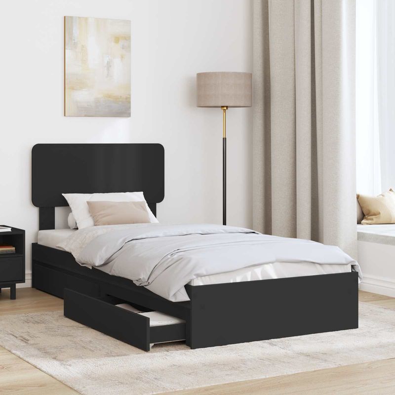 Casa si Gradina - Mobilier - Paturi si accesorii - Paturi - Pat cu storage cu headboard Negru 75 x 190 cm Lemn compozit - Infinity.ro