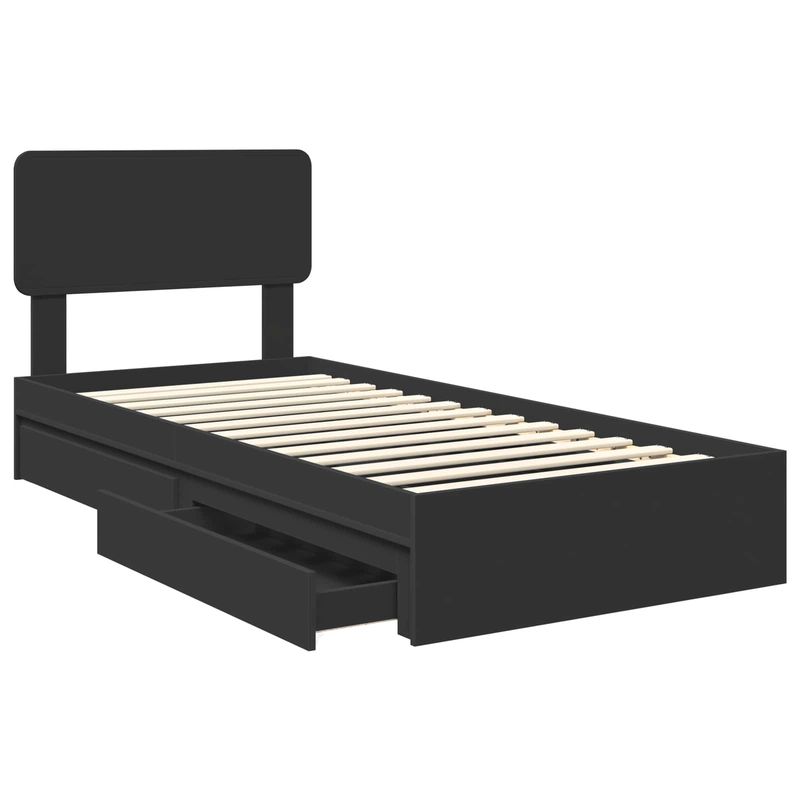 Casa si Gradina - Mobilier - Paturi si accesorii - Paturi - Pat cu storage cu headboard Negru 75 x 190 cm Lemn compozit - Infinity.ro