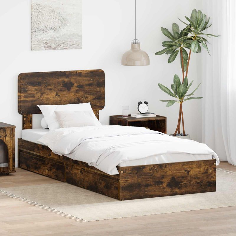 Casa si Gradina - Mobilier - Paturi si accesorii - Paturi - Pat cu storage Stejar fumuriu 75 x 190 cm Lemn compozit - Infinity.ro